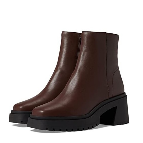 Steve Madden Shoes - Steve Madden Fella Boot Womens Brown Leather Square Toe Ankle Bootie